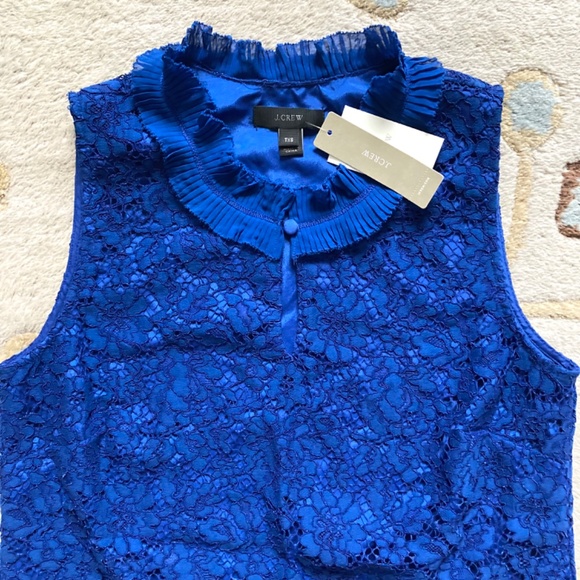 J. Crew Lace Ruffle Neck Sleeveless Top  Blue Size XS Tall - Picture 2 of 6